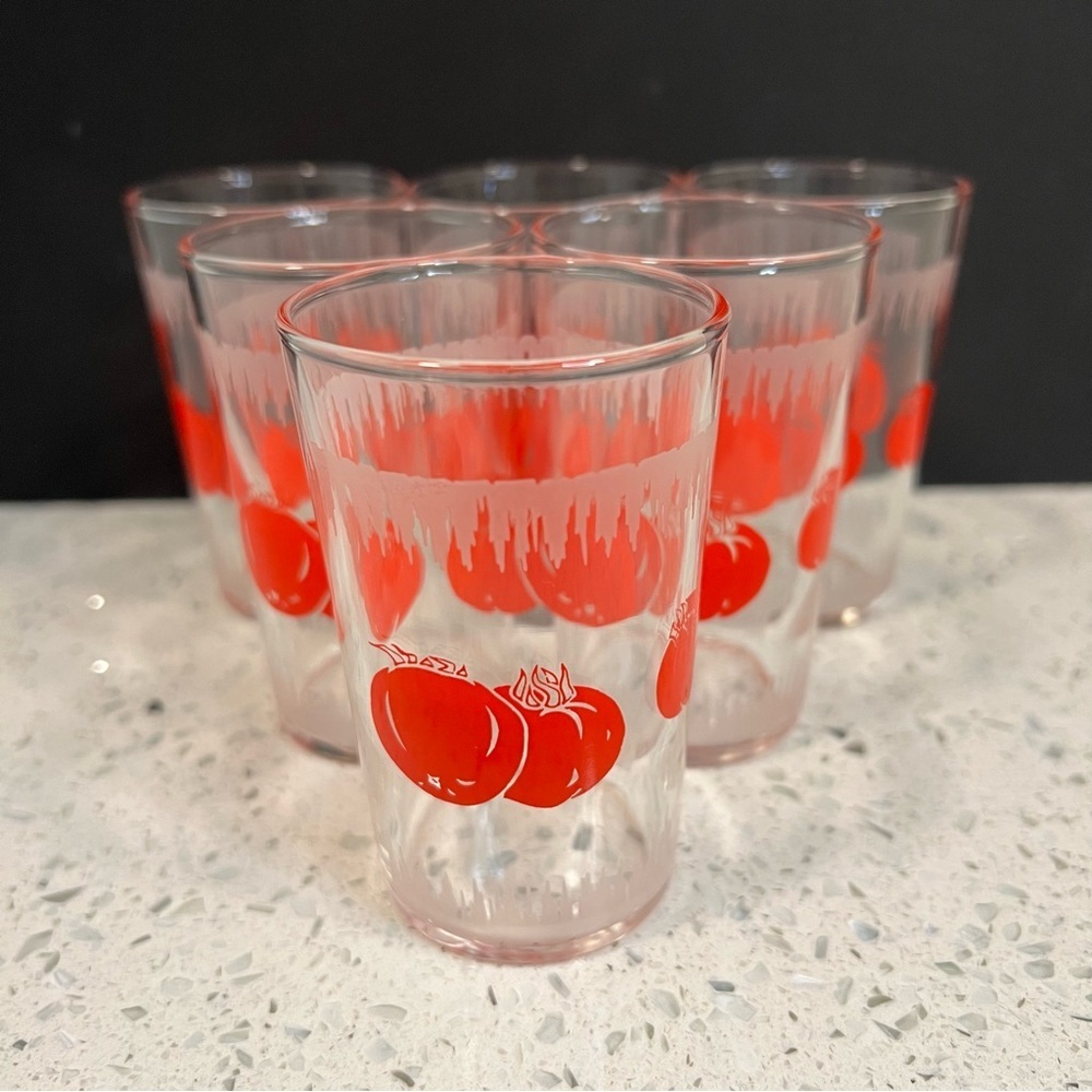 Vintage 1960s DOMINION Glassware Mod Tomato Juice Glasses with Icicles Set of 5